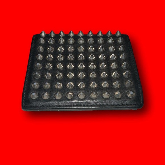 Christian Louboutin Other - Christian Louboutin black leather spike bifold wallet with red interior